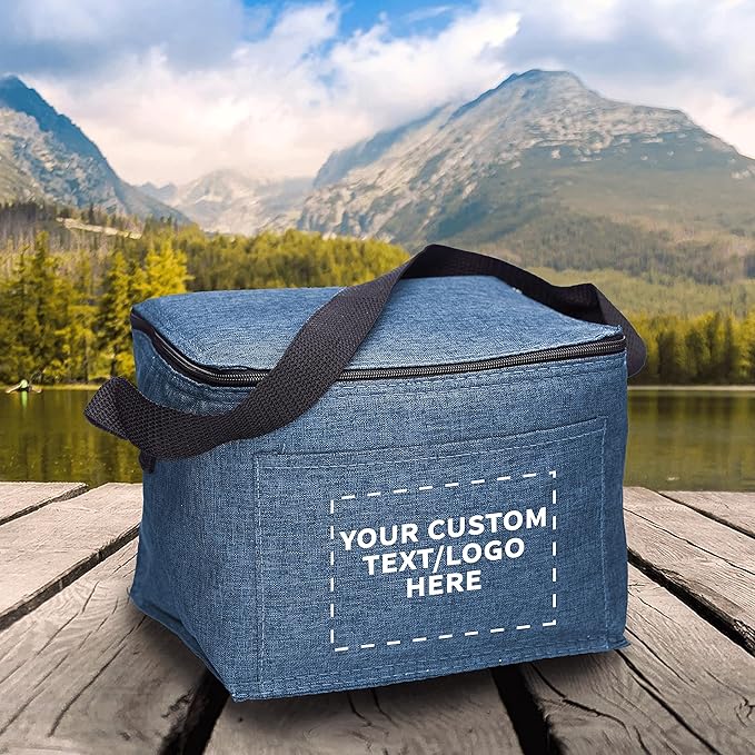 Custom Insulated Cooler Lunch Bag Set of 100, Personalized Bulk Pack - Perfect for Work, Travel, Outdoor Events - Blue