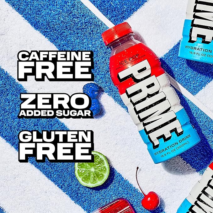 PRIME Hydration ICE POP, Sports Drinks, Electrolyte Enhanced for Replenishing Fluids, 250mg BCAAs, B Vitamins, Antioxidants, Low Sugar, 16.9 Fl Oz, 12 Pack