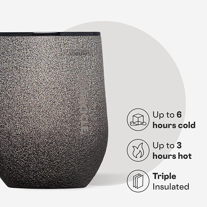 Corkcicle Stemless Wine Tumbler - Keeps Drinks Cold for 6 Hours - Triple-Insulated Stainless Steel - Non-Slip Base - Summer Drinkware Gift - Keeps Drinks Ice Cold - 12 oz - Steel Shadow