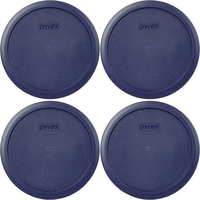 Pyrex 7402-PC 6/7 Cup Blue Food Storage Replacement Lid (4-Pack) - Made in the USA