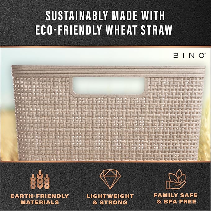 BINO | Woven Plastic Basket | Small (Natural), 5-Pack | THE JUTE COLLECTION | Home Organization, Space - Saving Storage, Stylish Design | Jute Basket | Plastic Storage Basket