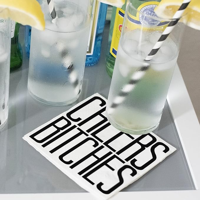 Twisted Wares - Funny Cocktail Napkins - CHEERS BITCHES - Boutique Cocktail Napkins - Perfect for any Celebrations 5"X5" (20 Pack)