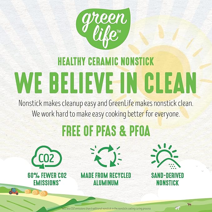 GreenLife Soft Grip 1QT and 2QT Saucepan Set, Healthy Ceramic Nonstick, Non Toxic PFAS & PFOA-Free, Dishwasher Safe, Glass Lids, Stay-Cool Handles, Easy Clean Cookware, Kitchen Essentials, Blue