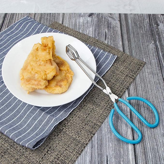 10-Inch Stainless Steel Scissor Tongs, MSY BIGSUNNY Kitchen Food Tongs with Non-slip, Comfort-Grip Handle, Heavy Duty Cooking Tongs - 2 Pack, (Blue)