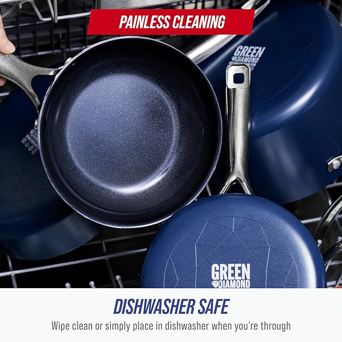 Blue Diamond 8 Inch Nonstick Frying Pan, PFAS Free Ceramic Egg and Omelette Pan, Diamond Infused Nonstick Skillet, Dishwasher & Oven Safe, Durable, Non Toxic, Metal Utensil Safe, Blue