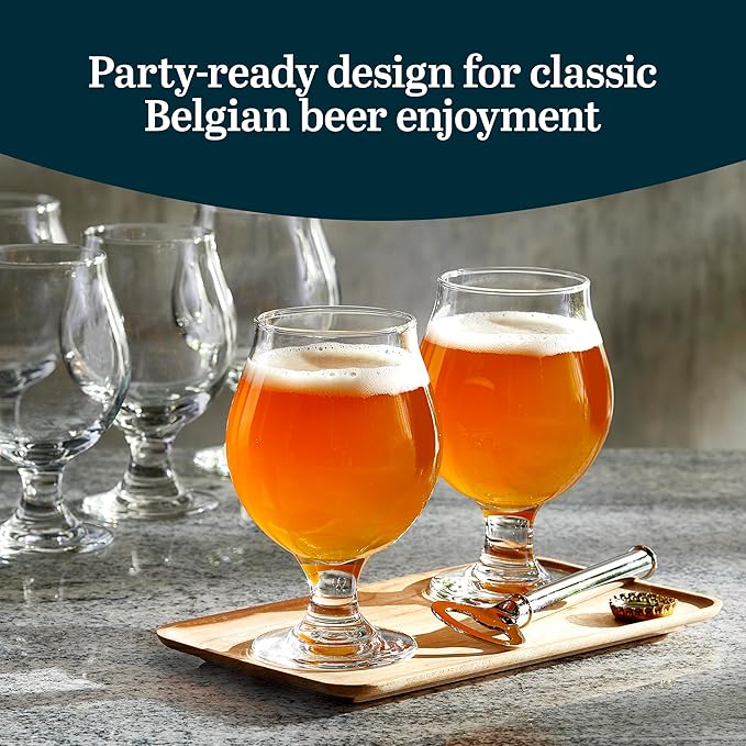 Libbey Entertaining Essentials Belgian Beer Glasses, 13 oz, Craft Beer Glasses Set of 6 for Belgian Ales, Unique Tulip Beer Glasses for Entertaining