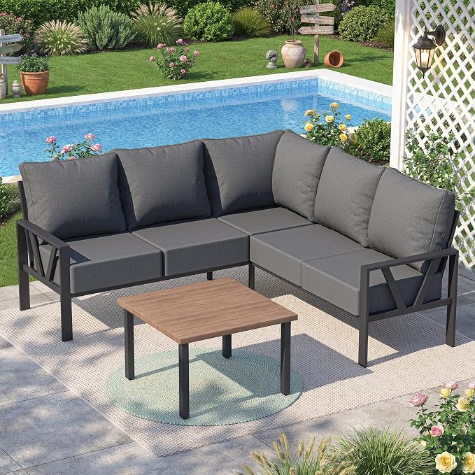Outdoor Furniture Set, 6 Pieces Outdoor Patio Couch Sectional, L Shaped Metal - Image 7