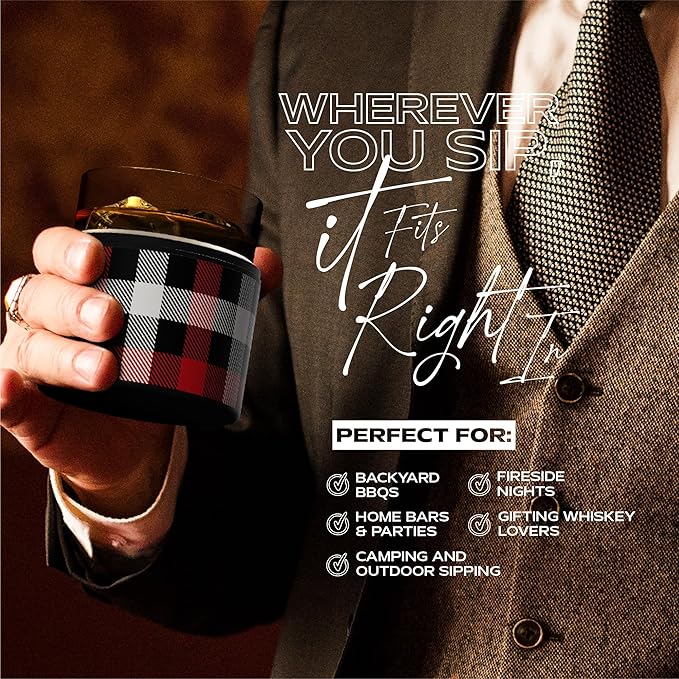 asobu Whiskey Sleeve Glass – Insulated Bourbon Tumbler with Premium Rocks Glass, BPA-Free, Double-Wall Stainless Steel, Keeps Drinks Cold Longer, 10.5oz