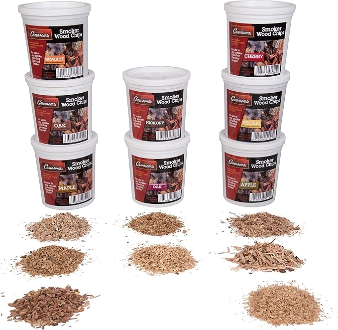 Camerons Natural Extra Fine BBQ Wood Chips - Apple, Cherry, Bourbon, Oak, Hickory, Maple, Pecan, Mesquite (8 Pints)- Sawdust Shavings for Smoking Guns, Smokers, Smoke Boxes - Barbecue Variety Gift Set