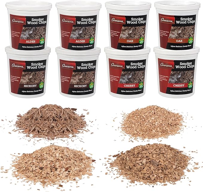 Camerons All Natural Extra Fine Cut BBQ Wood Chips - 2 Alder, 2 Cherry, 2 Oak, 2 Hickory (8 Pints, 0.473L ea)- Sawdust Shavings for Smoking Guns, Smokers, Smoke Boxes, Grill- Barbecue Variety Gift Set