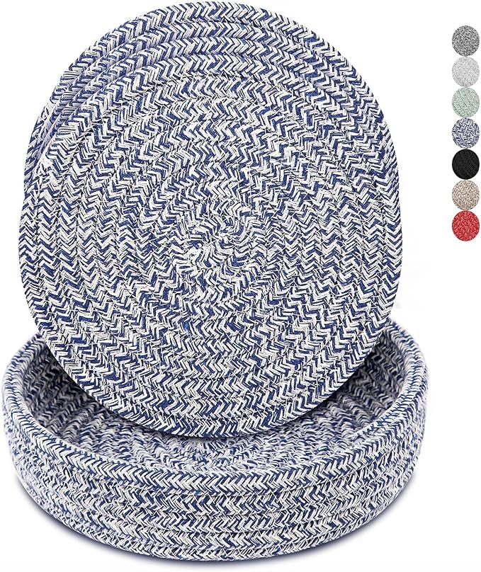 Trivets for Hot Dishes, Pots and Pans, Hot Pads with Storage Basket, Pot Holders for Kitchen, Heat Resistant Mat Protect Counter Home Essentials, Farmhouse Decor (Blue 4 PCS)