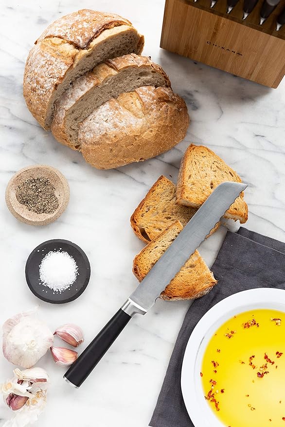 Ginsu Chikara Series Forged 19-Piece Japanese Knife Set, Black - Premium Cutlery Set with 420J Stainless Steel Kitchen Knives and Bamboo Block