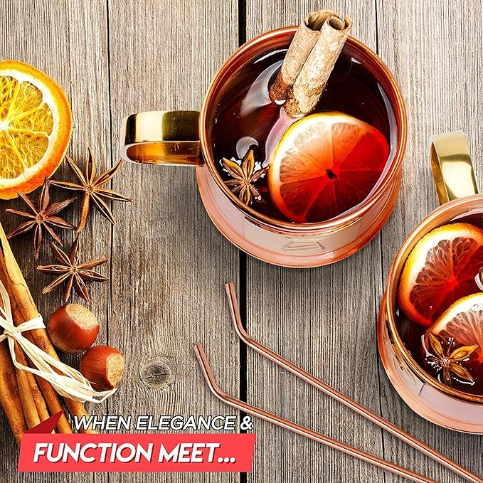 G GOODYGOODS Moscow Mule Copper Mugs: Make Any Drink Taste Better! 100% Pure Solid Copper His & Hers Gift Set - 2 Hammered 18 OZ Cups, 2 Unique Straws, Jigger & Recipe Booklet