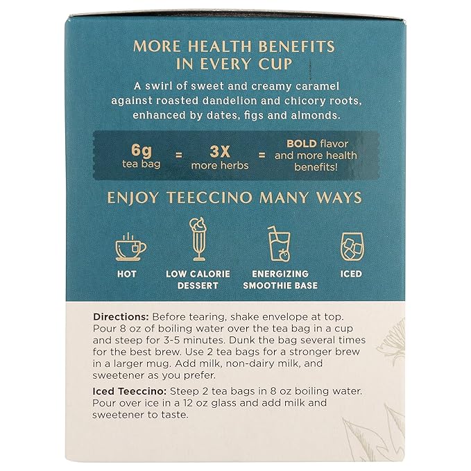Teeccino Dandelion Dark Roast and Dandelion Caramel Nut Tea Variety Pack - Caffeine-Free, Roasted Herbal Tea with Prebiotics, Gluten Free - 10 Tea Bags (Pack of 4)