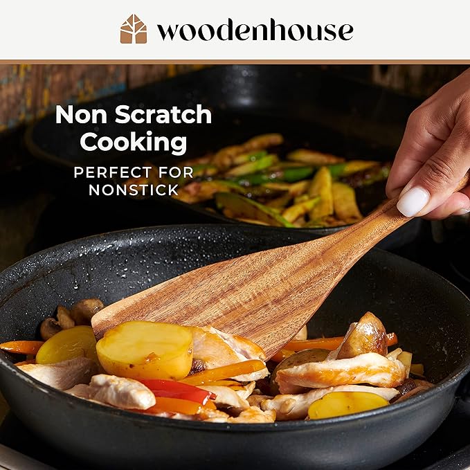 Wooden Spoons for Cooking – 10 Pc Teak Wood Utensil Set, Durable, Nonstick Safe & Heat Resistant with Ergonomic Handles - Unique Kitchen Gifts for Women Men, Cooking Gifts for Men Women