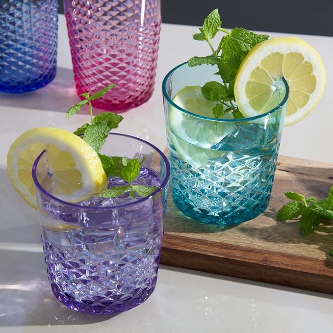 Cupture Diamond Plastic Tumblers BPA Free, 24 oz / 14 oz, 8-Pack (Assorted Colors)