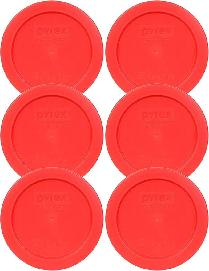 Pyrex 7200-PC 2-Cup Red Food Storage Replacement Lid (6-Pack) - Made in USA