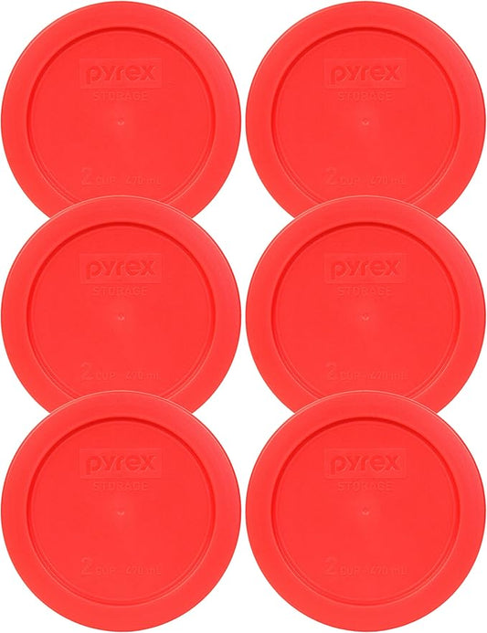 Pyrex 7200-PC 2-Cup Red Food Storage Replacement Lid (6-Pack) - Made in USA