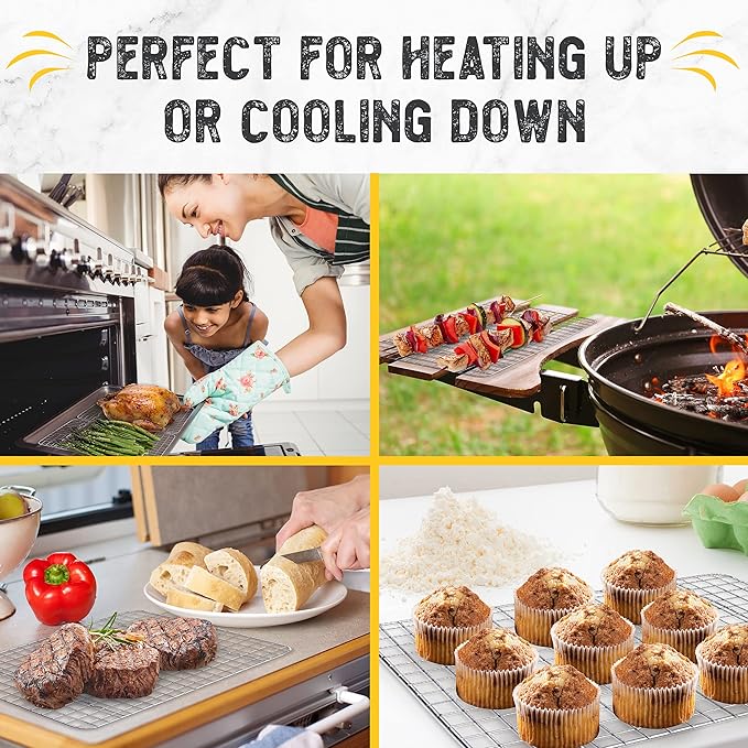 Checkered Chef Cooling Rack for Cooking and Baking - 10" x 15" Set of 2 Stainless Steel, Oven Safe Grid Wire Cookie Cooling Racks