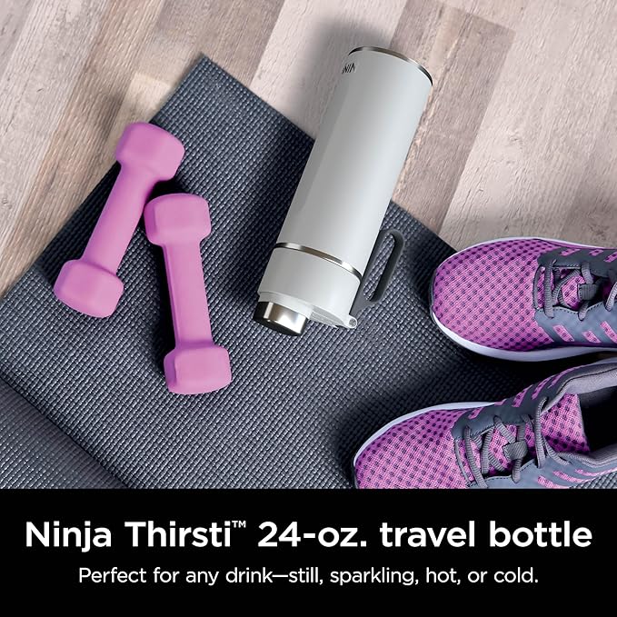 Ninja Thirsti 18oz Travel Water Bottle, For Carbonated Sparkling Drinks, Colder and Fizzier Longer, Leak Proof, 24 Hrs Cold, Dishwasher Safe, Stainless Steel Insulated Tumbler, Cloud White, DW1801WH