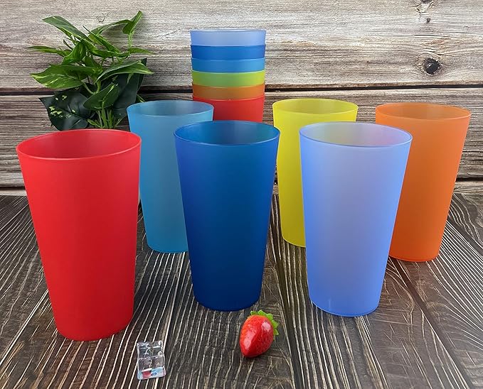 Reusable Plastic Cups 32 oz - Large Cups Dishwasher Safe - BPA Free Plastic Tumblers Drinking Glasses set of 12 - Unbreakable Big Cup for Kitchen Party Camping Outdoor