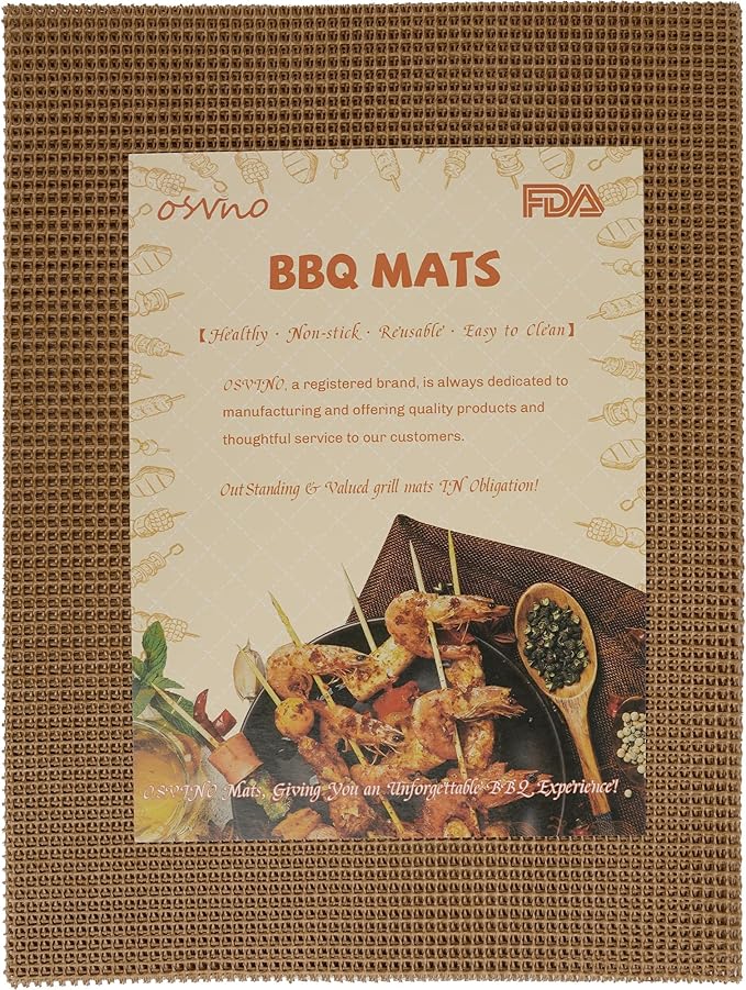 OSVINO Beige Grill Mesh Mat 5 Pack Reusable Non-Stick BBQ Grill Mats 16"x12" Outdoor Barbecue Baking Accessories Works on Gas Charcoal Electric Grill for Grilling Meat, Fish, Steak, Vegetables