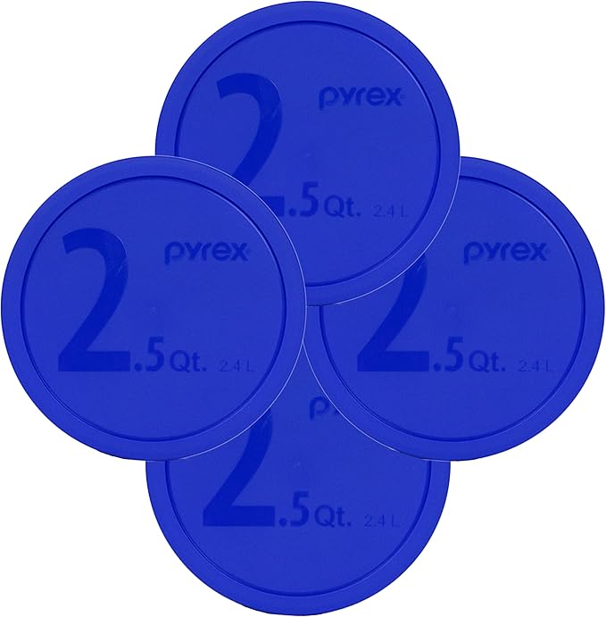 Pyrex 325-PC Blue 10-inch Dia. Lid for 2.5-Quart (2.4L) Mixing Bowl - 4 Pack Made in the USA