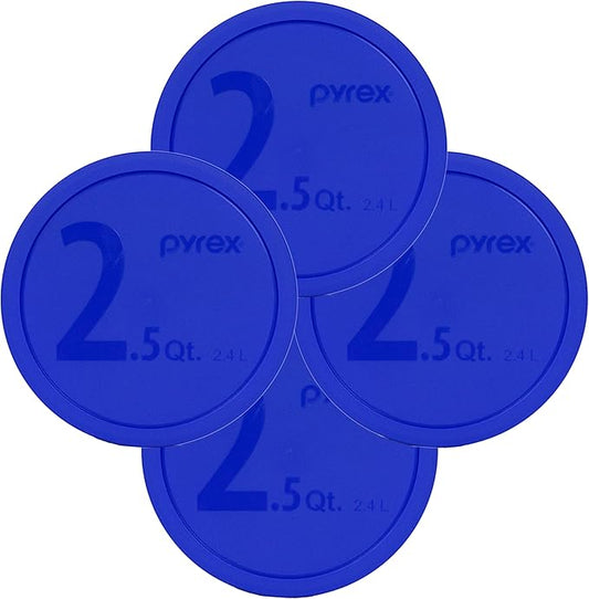 Pyrex 325-PC Blue 10-inch Dia. Lid for 2.5-Quart (2.4L) Mixing Bowl - 4 Pack Made in the USA