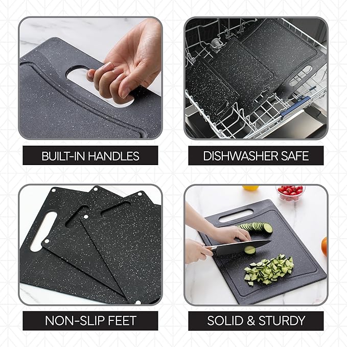 COOK WITH COLOR Non-Slip Cutting Board Set – Kitchen Essentials with Easy Grip Handle for Meat, Veggies, and Fruits, 3 Cutting Boards, Speckled Black