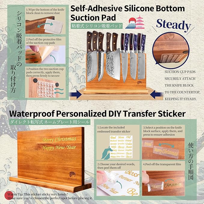 FULLHI Kitchen Magnetic Knife Block Holder, Knife Magnetic Strip with Enhanced Magnets natural wood Multifunctional Storage Holder for Kitchen Utensil, Knife Set, Scissors,Spice Ja