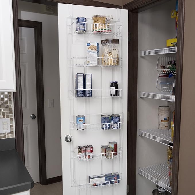 Over the Door Organizer - 6-Tier Adjustable Pantry Shelves and Rack for Kitchen Organization - Organization and Storage by Lavish Home (White)