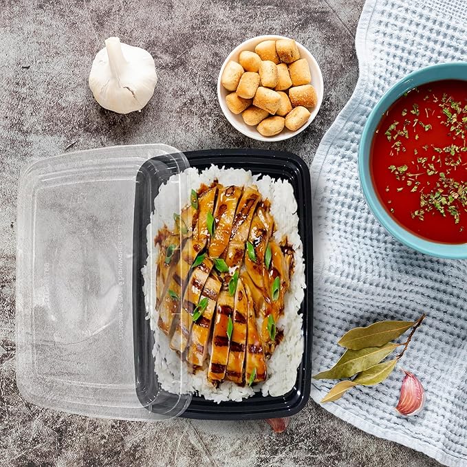 Ruthy's Outlet Meal Prep Containers W/Lids -Square Food Storage – BPA-Free| Stackable | Microwave | Freezer & Dishwasher Safe | Reusable Lunch Bento Box Portion Control & Planning (150 Pack, 32 oz)