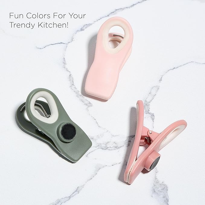 COOK WITH COLOR Bag Clips with Magnet- Chip Clips, Food Storage with Airtight Seal Grip for Bread, Snack and Food Bags (Green and Pink, Pack of 10)