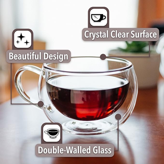 BTaT Insulated Coffee Cups - Set of 4 (9 oz, 270 ml), Double Wall Glass Tea & Latte Mugs