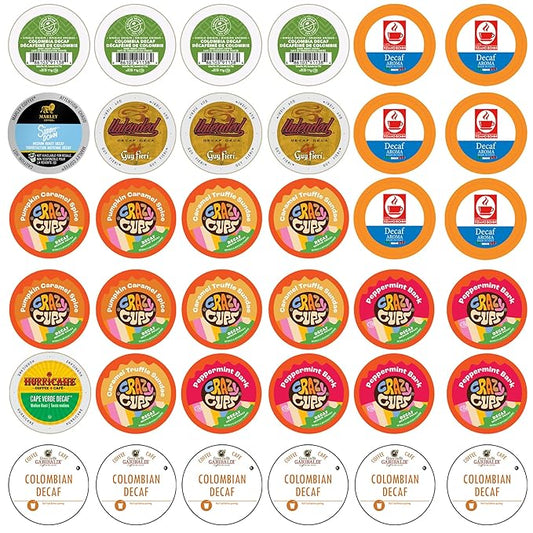 Crazy Cups Decaf Coffee Pods Variety Pack – Flavored & Unflavored Assorted Sampler, 36 Count, Compatible with Keurig K-Cup Brewers