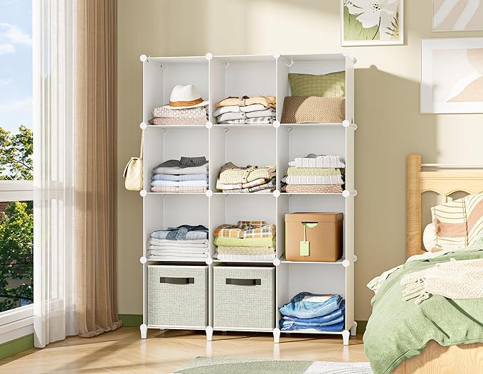 HOMIDEC Closet Organizer, 12-Cube Closet Organizers and Storage, Portable Closet Shelves, Clothing Storage (White)