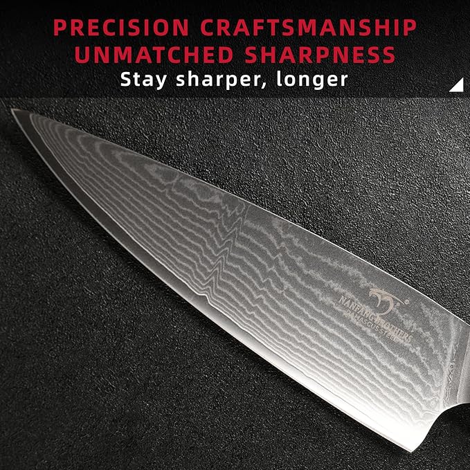 NANFANG BROTHERS Knife Sets, 9 Pieces Damascus Kitchen Knife Set with Block, ABS Ergonomic Handle for Chef Knife Set, Knife Sharpener and Kitchen Shears, Knife Block Set