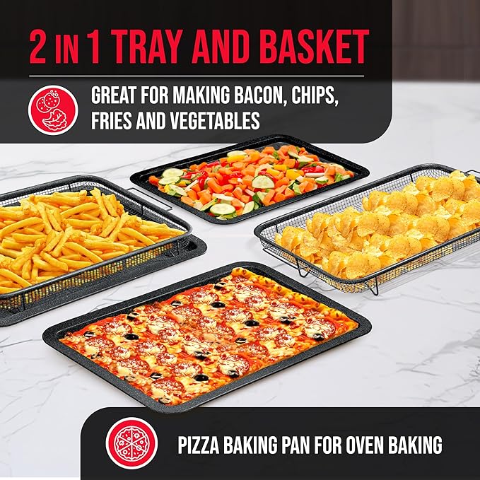 Bakken-Swiss Crisper Tray, Non-Stick Gray Marble | Healthier Cooking | For Regular Ovens | 2-Piece Set, Pack of 4