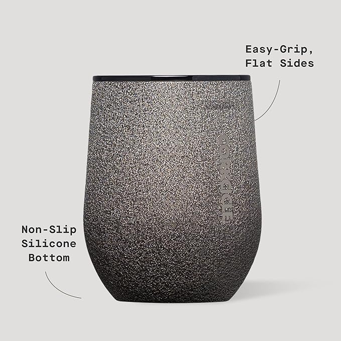 Corkcicle Stemless Wine Tumbler - Keeps Drinks Cold for 6 Hours - Triple-Insulated Stainless Steel - Non-Slip Base - Summer Drinkware Gift - Keeps Drinks Ice Cold - 12 oz - Steel Shadow