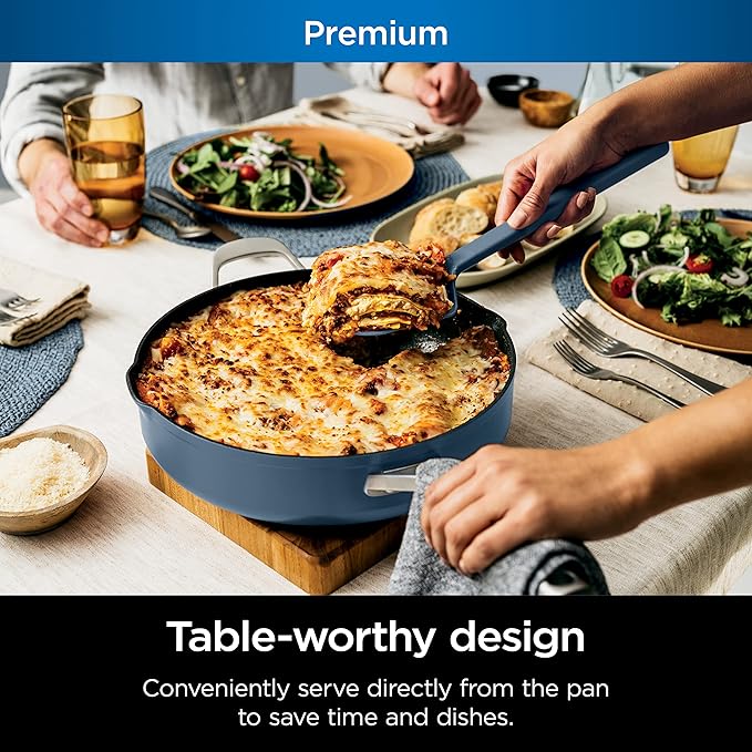 Ninja, Cookware, Steamer, Strainer Basket, Glass Lid and Spatula, Foodi NeverStick PossiblePan, Premium Set with 4-Quart Capacity Pan, Nonstick, Durable, Oven Safe Cookware, Cherry Tart, CW102BL