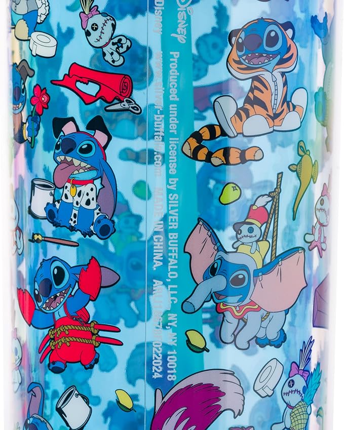 Silver Buffalo Disney Lilo & Stitch Halloween Costumes of Other Disney Characters Featuring Scrump Plastic Tall Cold Cup with Lid and Straw, 20 Ounces