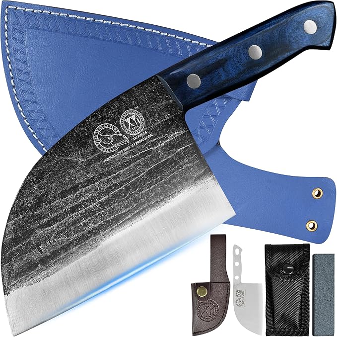 XYJ Authentic Since 1986,Ancient Forged Butcher Knives,Serbian Chef Knife With Sheath,Chinese Vegetable Meat Knives For Kitchen Camping Outdoor,Full Tang (6 inch)