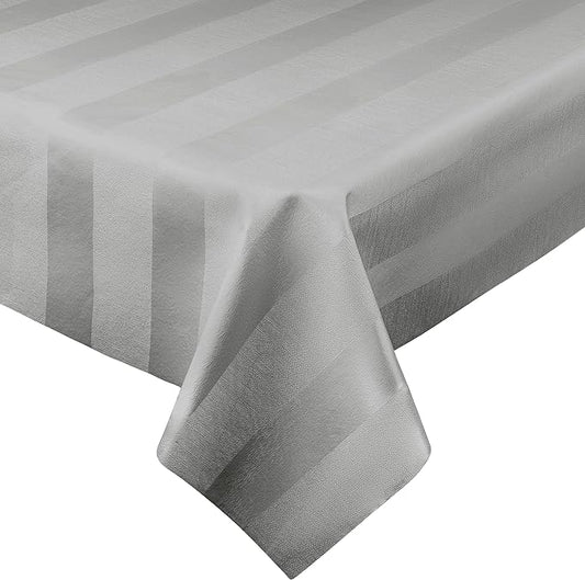 Luxury Table Protector Pad, 2 in 1 Table pad + Great Looking Tablecloth - Heat Resistant, Spill & Stain Proof - Flannel Backing (54x72, Silver - Silk Stripe)