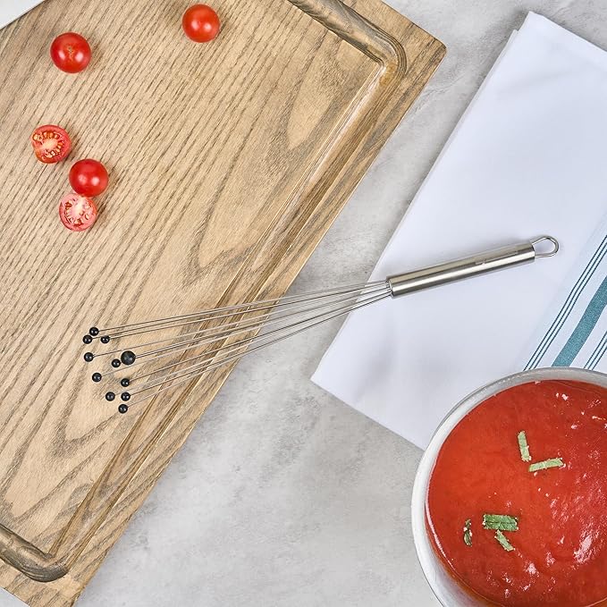 Restaurantware-German Standard 12.6 Inch Ball Whisk, 24 Kitchen Whisks With Silicone Balls - Ergonomic Handle, Dishwashable, Stainless Steel Manual Egg Beater, Durable, For Whisking, Stirring, Mixing