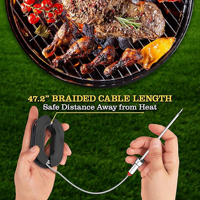 Nutrichef Bluetooth Meat Thermometer for Grilling and Smoking with 4 Wireless Meat Probes, 4 Channels with LCD Display