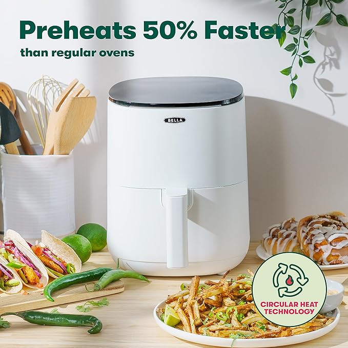 BELLA 2.9QT Touchscreen Air Fryer, No Pre-Heat Needed, No-Oil Frying, Fast Healthy Evenly Cooked Meal Every Time, Dishwasher Safe Non Stick Pan and Crisping Tray for Easy Clean Up, Matte White