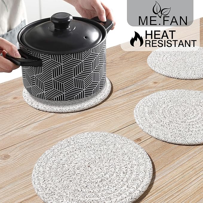 ME.FAN 7 Inch Trivets/Potholders 4 Set Cotton Thread Weave Trivets for Pots and Pans - Large Coasters/Hot Pads to Protect Desktop & Countertop - Mix Light Coffee