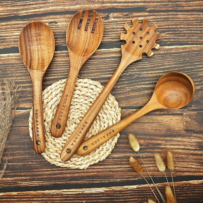 Teak Wooden Spoons for Cooking - 8Pcs Kitchen Utensils Set With Spatulas