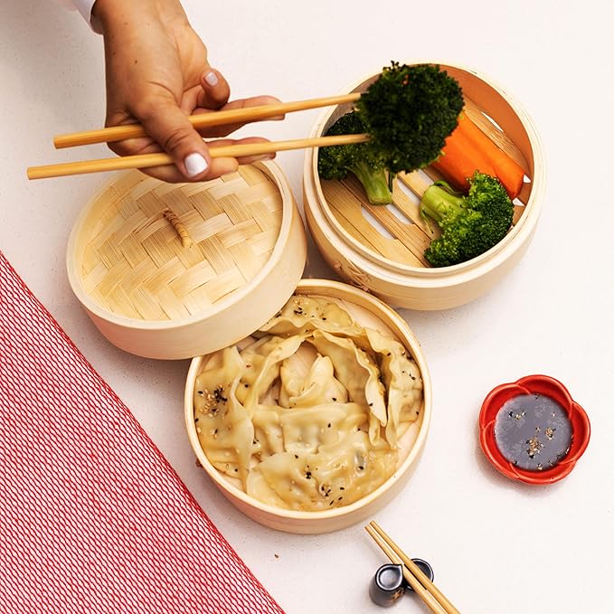 Joyce Chen 2-Tier Bamboo Steamer Baskets, 6-Inch