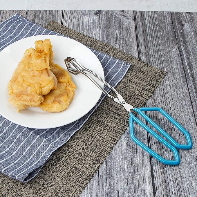 MSY BIGSUNNY Stainless Steel Scissor Tongs Heavy Duty Cooking Tongs with Soft Handles (2, blue 11" + 11")